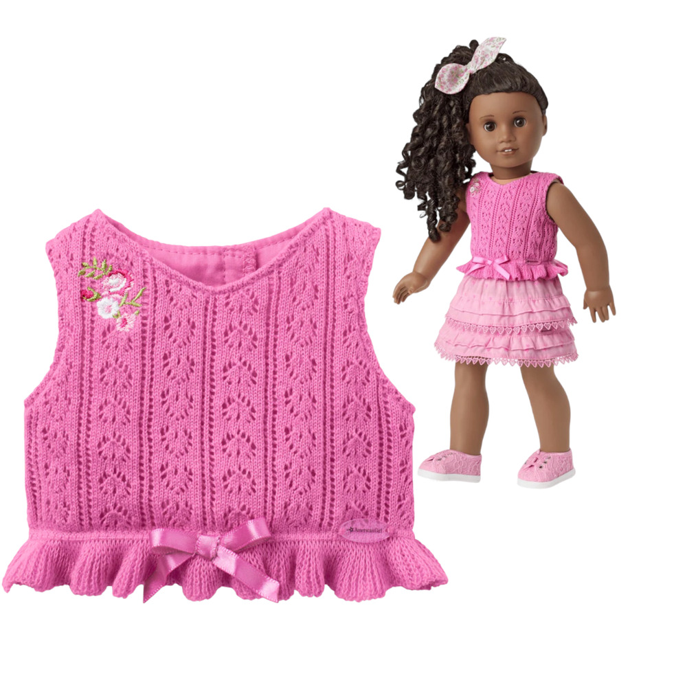 American Girl Love Shack Peplum Top Fancy Garden Party Pink Knit Hanger New